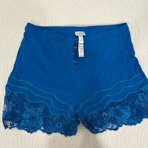 La Perla Teal Lace Trim Pajama Shorts